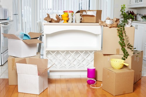 Office items and archive boxes arranged for storage