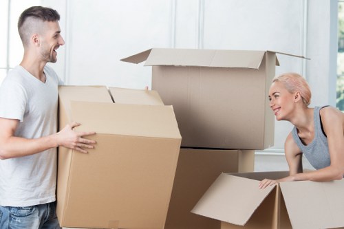Packed belongings being moved into storage